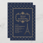 Elegant Navy Blue Gold Eiffelturm Sweet 16 Einladung (Vorne/Hinten)