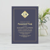 Elegant Navy Blue | Gold Engagement Party Einladung (Stehend Vorderseite)