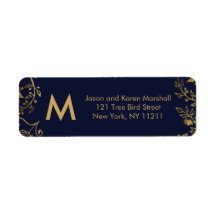 Elegant Navy Blue Gold Floral Address