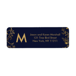 Elegant Navy Blue Gold Floral Address
