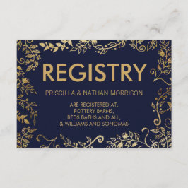 Elegant Navy Blue Gold Floral Gift Registry Begleitkarte
