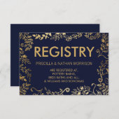 Elegant Navy Blue Gold Floral Gift Registry Begleitkarte (Vorne/Hinten)