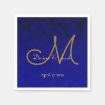 Elegant Navy Blue Gold Floral Monogram