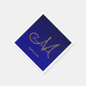 Elegant Navy Blue Gold Floral Monogram Serviette (Ecke)