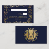 Elegant Navy Blue Gold Floral Platzkarte (Vorne/Hinten)