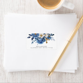 Elegant Navy Blue Gold Floral Rücksendeadresse Adressaufkleber