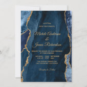 Elegant Navy Blue Gold Foil Agate Wedding Einladung (Vorderseite)