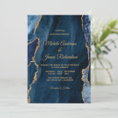 Elegant Navy Blue Gold Foil Agate Wedding Einladung (Stehend Vorderseite)