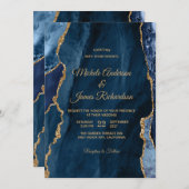 Elegant Navy Blue Gold Foil Agate Wedding Einladung (Vorne/Hinten)