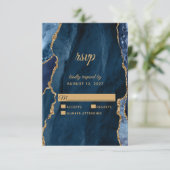 Elegant Navy Blue Gold Foil Agate Wedding RSVP Karte (Stehend Vorderseite)