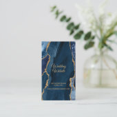 Elegant Navy Blue Gold Foil Agate Wedding Website Begleitkarte (Stehend Vorderseite)