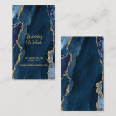 Elegant Navy Blue Gold Foil Agate Wedding Website Begleitkarte (Vorne/Hinten)
