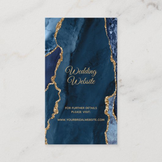 Elegant Navy Blue Gold Foil Agate Wedding Website Begleitkarte (Vorderseite)