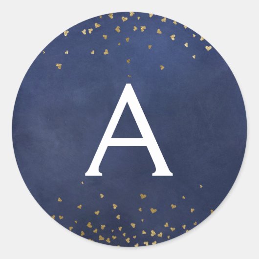 Elegant Navy Blue - Gold Foil Confetti Monogram Runder Aufkleber (Vorderseite)