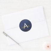 Elegant Navy Blue - Gold Foil Confetti Monogram Runder Aufkleber (Umschlag)