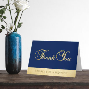 Elegant Navy Blue Gold Foil Wedding Thank You Dankeskarte