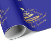 Elegant Navy Blue Gold Foil Weihnachtsbaum Geschenkpapier (Rolleneckpunkt)
