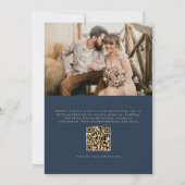 Elegant Navy Blue Gold Foto QR Code Hochzeit Einladung (Rückseite)
