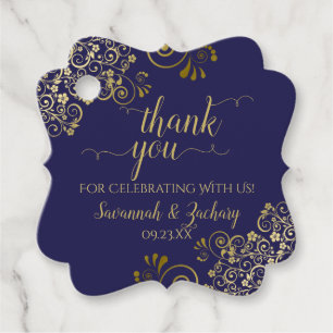 Elegant Navy Blue & Gold Frilly Wedding Vielen Dan Geschenkanhänger