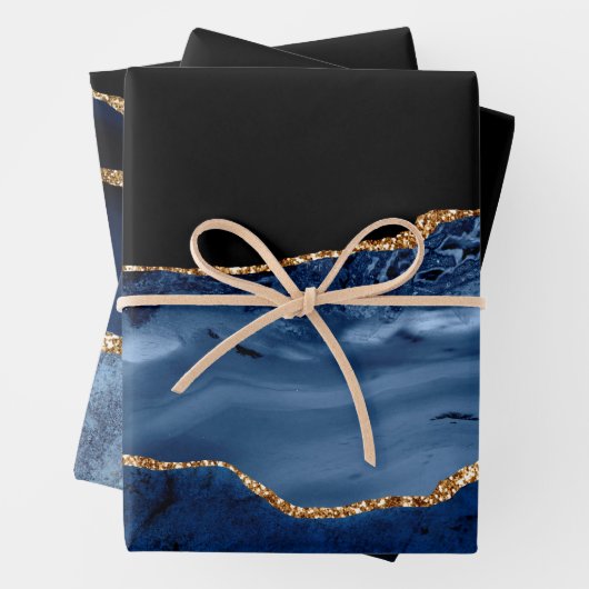 Elegant Navy Blue Gold Glitzer Marble Agate Geschenkpapier Set (Beispiel)