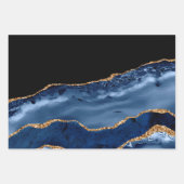Elegant Navy Blue Gold Glitzer Marble Agate Geschenkpapier Set (Vorderseite)
