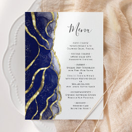 Elegant Navy Blue Gold Ink Wedding Menu Menükarte