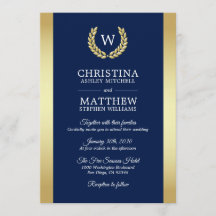 Elegant Navy Blue Gold Laurel Monogram Wedding