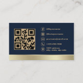 Elegant Navy Blue Gold Logo QR Code Photo Visitenkarte (Rückseite)
