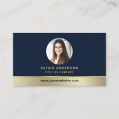 Elegant Navy Blue Gold Logo QR Code Photo Visitenkarte (Vorderseite)
