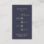 Elegant Navy Blue Gold Luxe Handwriting Monogram Visitenkarte (Rückseite)