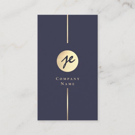 Elegant Navy Blue Gold Luxe Handwriting Monogram Visitenkarte (Vorderseite)