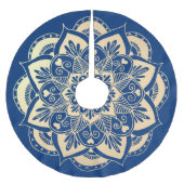 Elegant Navy Blue Gold Mandala Boho Weihnachten Polyester Weihnachtsbaumdecke (Vorderseite)