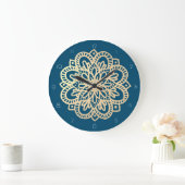 Elegant Navy Blue Gold Mandala Wall Clock Große Wanduhr (Zuhause)