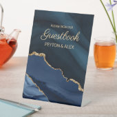Elegant Navy Blue Gold Marble Wedding Gästebuch Sockelschild (In Situ)
