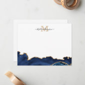Elegant Navy Blue Gold Marmor Agate Monogram Mitteilungskarte (Vorderseite/Rückseite Beispiel)