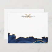 Elegant Navy Blue Gold Marmor Agate Monogram Mitteilungskarte (Vorne/Hinten)