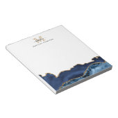 Elegant Navy Blue Gold Marmor Agate Monogram Notizblock (angewinkelt)