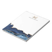 Elegant Navy Blue Gold Marmor Agate Monogram Notizblock (Rotiert)