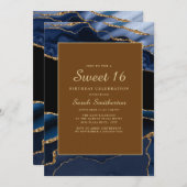 Elegant Navy Blue Gold Marmor Agate Sweet 16 Einladung (Vorne/Hinten)