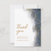 Elegant Navy Blue Gold Marmor Hochzeit Dankeskarte (Vorderseite)