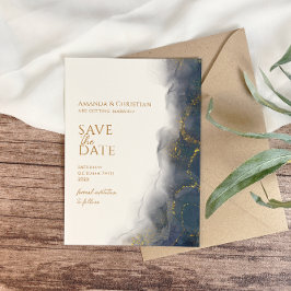 Elegant Navy Blue Gold Marmor Hochzeit Save The Date