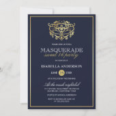 Elegant Navy Blue & Gold Masquerade Sweet 16 Party Einladung (Vorderseite)