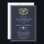 Elegant Navy Blue & Gold Masquerade Sweet 16 Party Einladung<br><div class="desc">Elegante Navy Blue & Gold Masquerade Sweet 16 Party Einladungen. Mit einer Imitat Goldfolienmaske oben. Perfekt für eine moderne und dennoch schicke,  süße 16 Geburtstagsparty!</div>