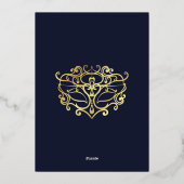 Elegant Navy Blue & Gold Masquerade Sweet 16 Party Folieneinladung (Rückseite)