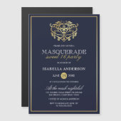 Elegant Navy Blue & Gold Masquerade Sweet 16 Party Magneteinladung (Vorne/Hinten)