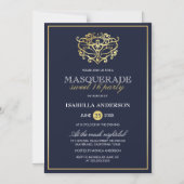 Elegant Navy Blue & Gold Masquerade Sweet 16 Party Magneteinladung (Vorderseite)