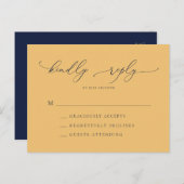Elegant Navy Blue & Gold Minimal Wedding RSVP Postkarte (Vorne/Hinten)