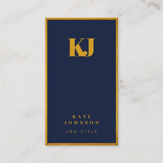Elegant Navy Blue Gold Monogram Initials Visitenkarte (Vorderseite)