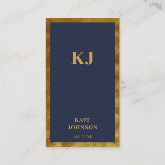 Elegant Navy Blue Gold Monogram Initials Visitenkarte (Vorderseite)