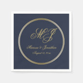 Elegant Navy Blue Gold Monogram Script Wedding Serviette (Vorderseite)